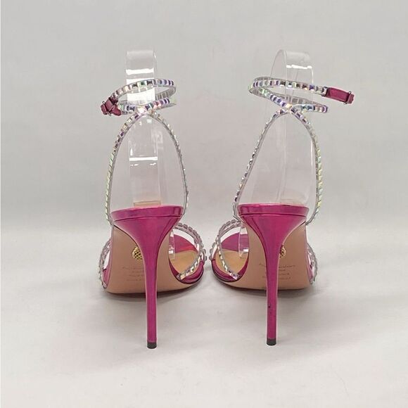 Aquazzura Dance Plexi 105 embellished PVC and iridescent leather sandals size 38 - Picture 9 of 15